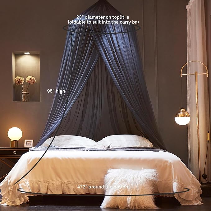 Mengersi Bed Canopy Mosquito Net,Canopy Bed Curtains for Twin Full Queen King Size Bed,Dome Mosquito Netting Bed Tent for Indoor Outdoor,Kid Bed and Adult Beds-Black