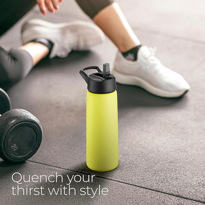 SipX™ Triple-Insulated Stainless Steel Water Bottle 25oz. With 3 Lids, BPA-Free Reusable Insulated Water Bottle Keeps Cold 24 Hours, Metal Water Bottle Made Of Sustainable Material For Hiking & Biking
