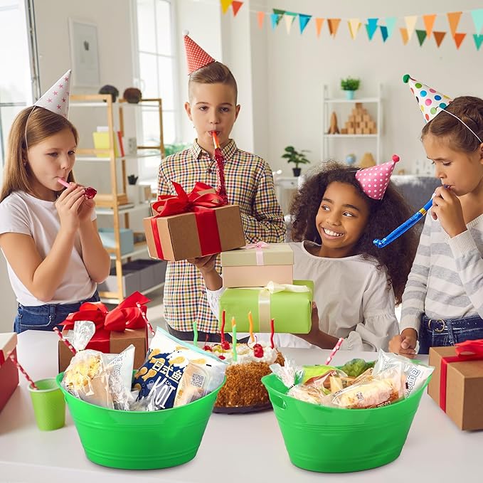 6 Pieces Ice Buckets Bulk, Plastic Ice Buckets with Handles, Oval Storage Tub, Large Capacity Ice Drink Bucket for Party Bar Wine Beer Champagne Beverage Bottle Cooler (Green,4.5 Liter)