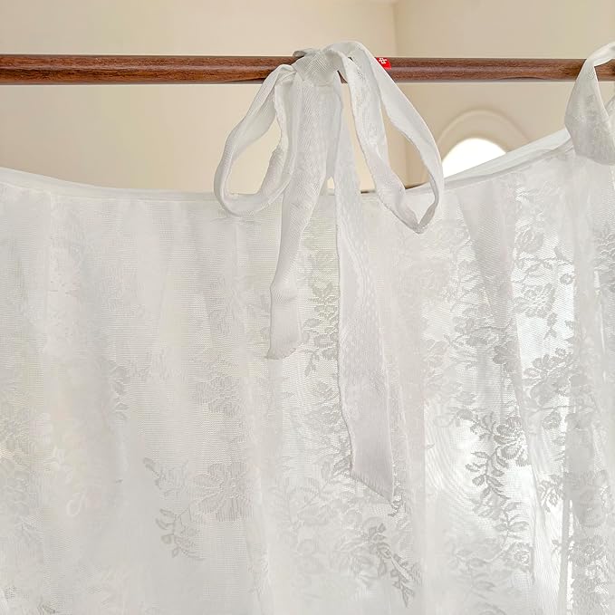 Mengersi Canopy Bed Curtains with Tie Backs,Bed Canopy Curtains Bed Drapes Sheer Curtains for Bedroom Decor(King,White