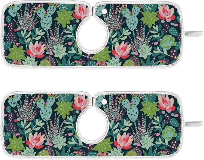 Kitchen Faucet Absorbent Mat,Succulent Plants Cactus Water Splash Guard for Sink, Faucet Drip Catcher Thicken Sponge Microfiber Faucet Water Catcher Mat Sink Absorbent Mat for Kitchen 23x5in 2Pack
