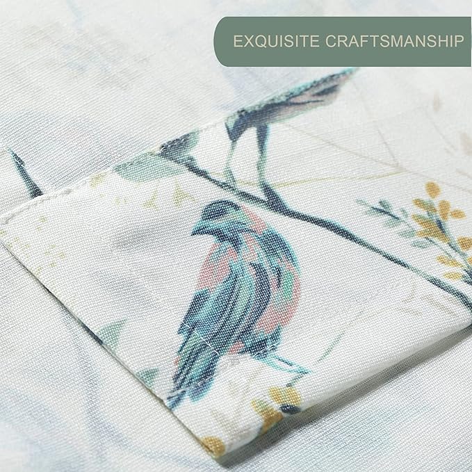 Leeva Windows Valances for Bathroom, Birds Garden Print Pattern Thermal Insulated Short Curtains for Bedroom Kitchen, 52 x 12, Green, One Panel