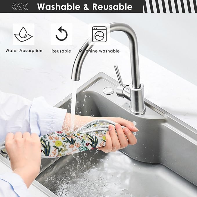Kitchen Faucet Absorbent Mat,Summer Blooming Flower Water Splash Guard for Sink, Faucet Drip Catcher Thicken Sponge Microfiber Faucet Water Catcher Mat Sink Absorbent Mat for Kitchen 30x5in 2 Pack