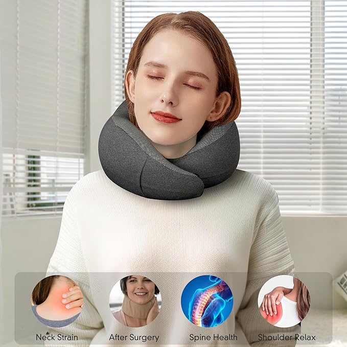 MULIHOMI™ Travel Pillow for Airplane with 100% Memory Foam, 360° Adjustable Full Surrounding Flying Neck Pillows, Travel Pillow Set with 3D Eye Masks, Earplugs (Black)