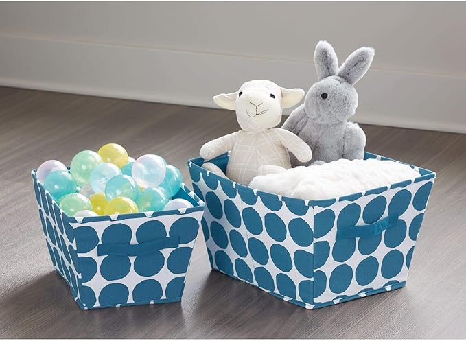 iDesign Dot Fabric Storage Bin, Angled Medium Basket Container with Dual Side Handles for Closet, Bedroom, Toys, Nursery - Blue