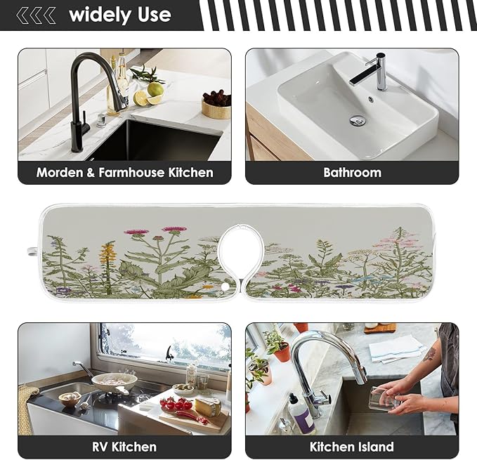 Kitchen Faucet Absorbent Mat Cleaning Pads Herbs Water Splash Guard for Sink Faucet Drip Catcher Thicken Sponge Microfiber Faucet Water Catcher Mat Sink Absorbent Mat for Kitchen 30x5in 2 Pack