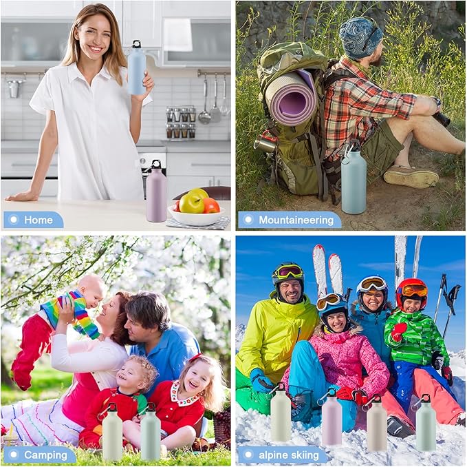 Domensi 24 Pcs 20oz Aluminum Water Bottles Bulk Reusable Water Bottles Lightweight Leak Proof Aluminum Sports Bottles with Twist Cap Buckle for Gym, Hiking, Cycling, Camping, Fishing