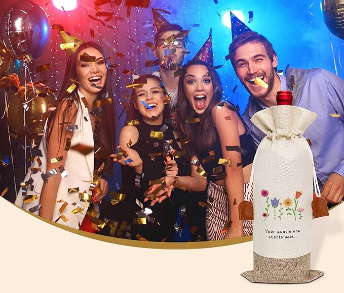 Funny Auntie Pregnancy Announcement Wine Bag, Wine Champagne Bottle Gift Bag, Cotton Linen Wine Gift Bag With Drawstring, Gift for Pregnancy Announcement, New Aunt Uncle for Baby Announcement-9