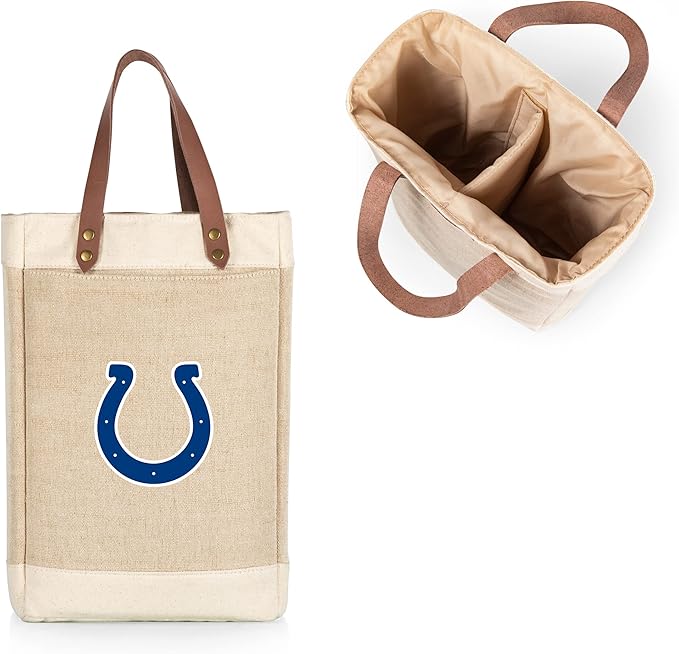 PICNIC TIME NFL Pinot - Jute 2 Bottle Insulated Wine Bag - Wine Tote Bag - Wine Gift Bag, (Beige)