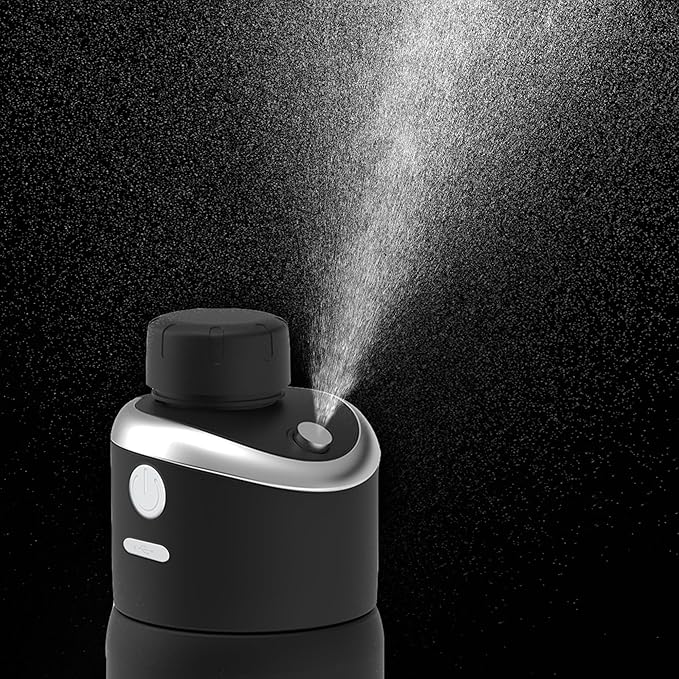 Extreme MIST - GoMist Misting & Drinking Bottle - Personal Mister - Cooling Water Bottle w/Easy-Drink Spout - Stainless-Steel Double Wall Insulated - Portable Mist Bottle - Midnight Black, 25oz/750ml