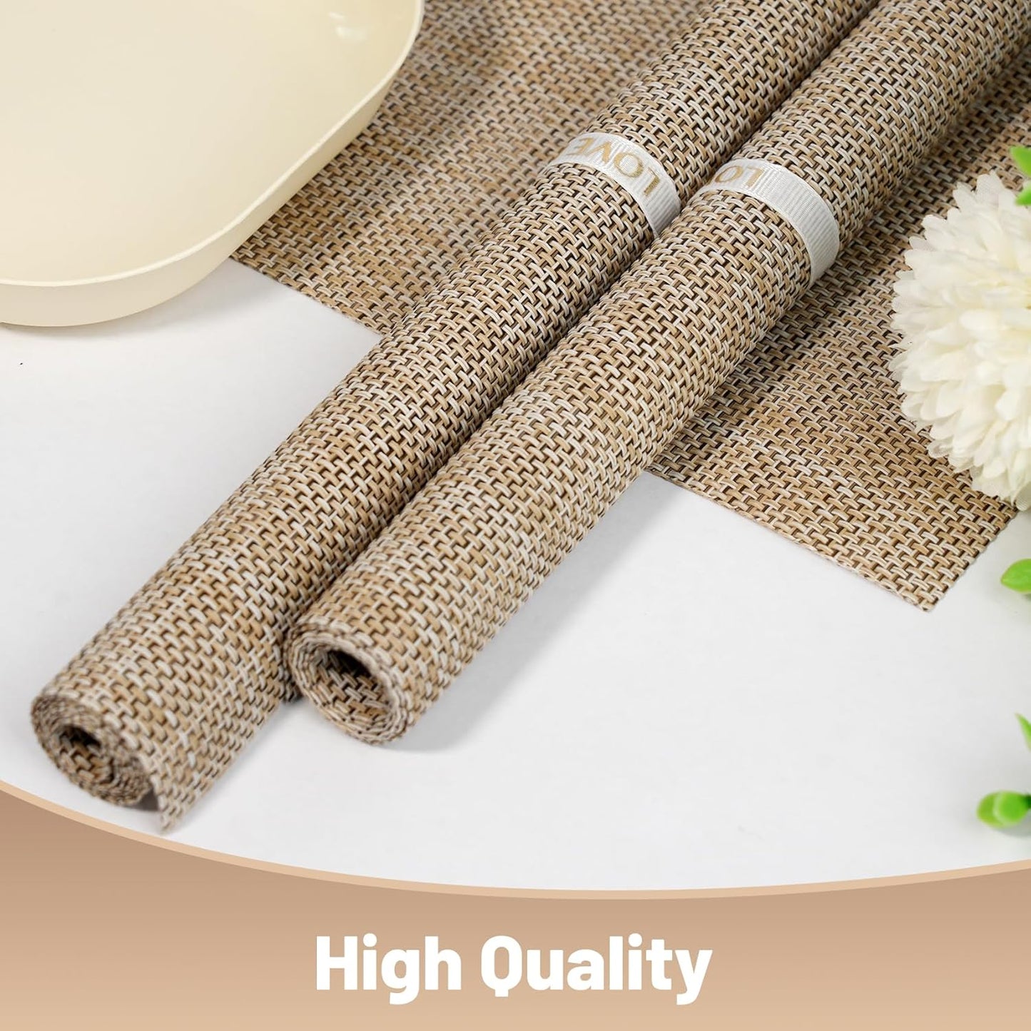 Placemats Set of 8,Non-Slip PVC Weave Table Mats Easy to Clean,Heat Resistant Place Mats for Kitchen Dining Table Decoration Indoor Outdoor,Beige