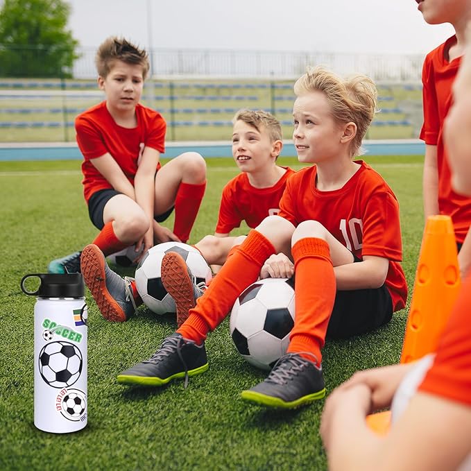 Soccer Gifts for Boys Girls 8-12,Soccer Water Bottles and 50PCS Stickers Dirp Stuff for Kid Player Lovers(18OZ)