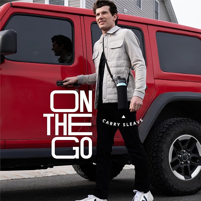 Insulated Water Bottle with Straw and Handle 22 oz-Stainless Steel Water Bottles with Straw, Dual Cap Function & Sleeve, Keeps Drinks Hot Up to 12 Hours & Cold Up to 24 Hours (Light Mint)