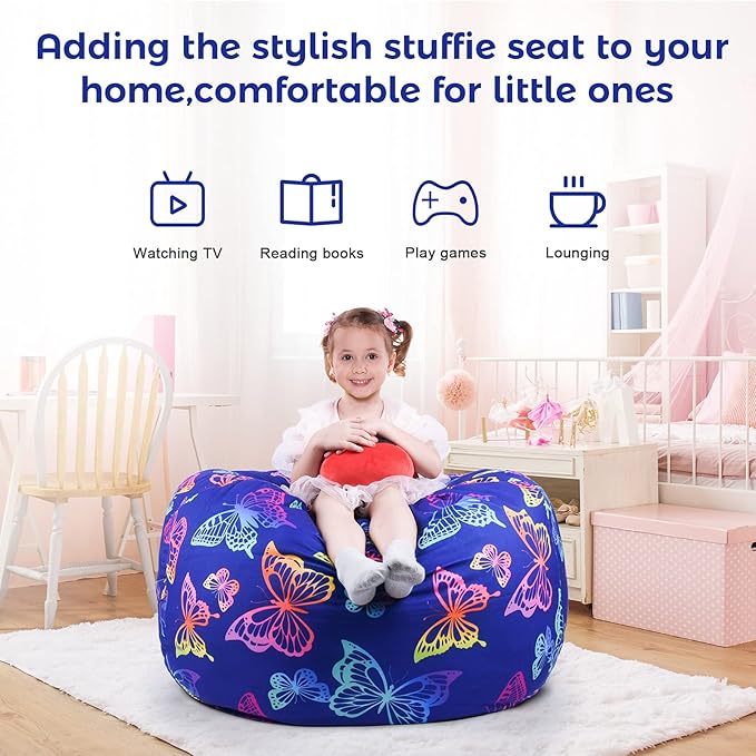 KABOER Bean Bag Cover for Kids,200L Stuffed Animal Storage Bean Bag Chair Cover |Stuffable Zipper Beanbag for Organizing Children Soft Plush Toys (32x29inch)