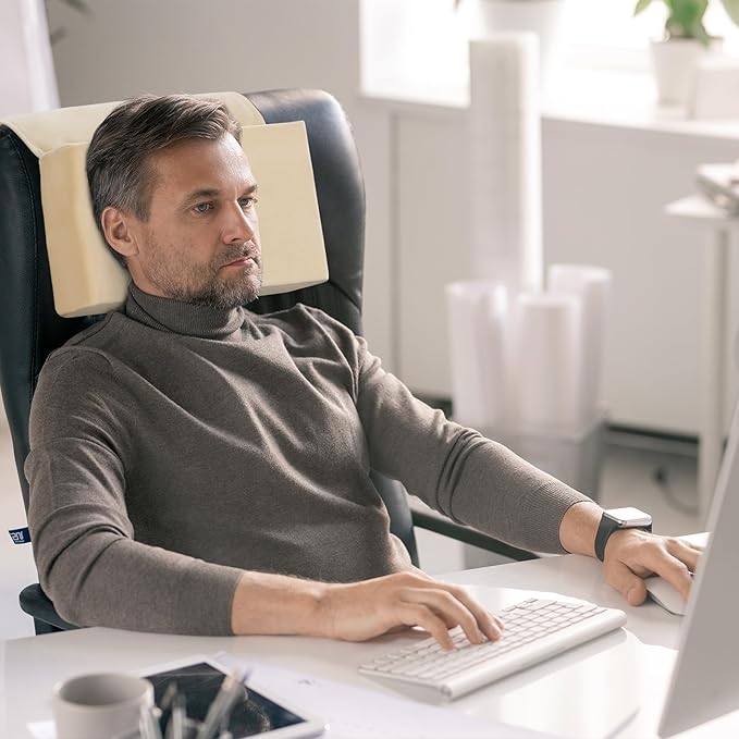 MABOZOO Head Pillow for Recliner Chair with Pocket,Headrest Cushion for Neck Pain Relief and Cervical Support,Recliner Head Pillow for Travel Home Recliner Sofa Armchair(Khaki)