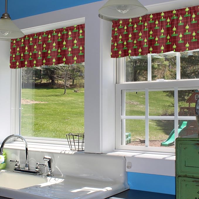 Retro Style Green Monster Christmas Window Valance for Kitchen Living Room Baby Grin-ch Window Curtain for Bedroom Christmas Window Valance Rod Pocket Window Treatment Christmas Decors, 54" W x 18" L