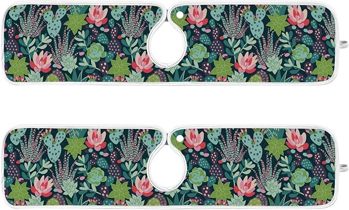 Kitchen Faucet Absorbent Mat,Succulent Plants Cactus Water Splash Guard for Sink, Faucet Drip Catcher Thicken Sponge Microfiber Faucet Water Catcher Mat Sink Absorbent Mat for Kitchen 23x5in 2Pack