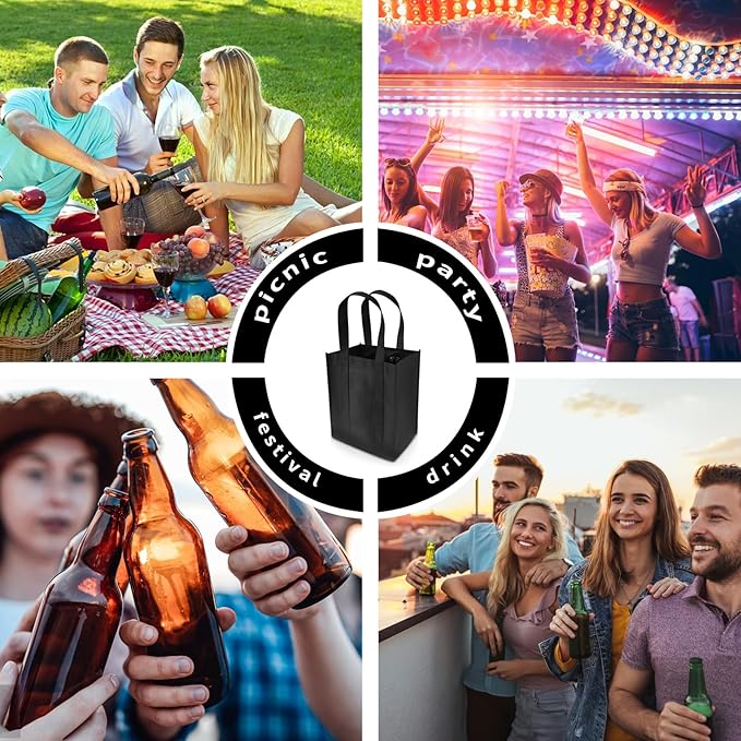 Bottle Bag, Bottle Carrier Bag with 6 Compartments Dividers for Bottles, Reusable Wine Bottle Holder Bag with carry handle for Picnic, Travel, Shopping, Fishing, Party