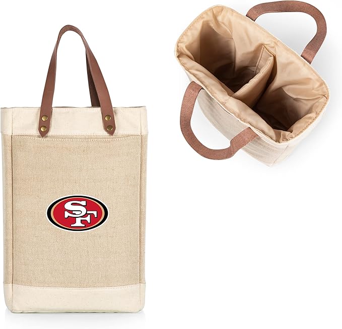 PICNIC TIME NFL Pinot - Jute 2 Bottle Insulated Wine Bag - Wine Tote Bag - Wine Gift Bag, (Beige)