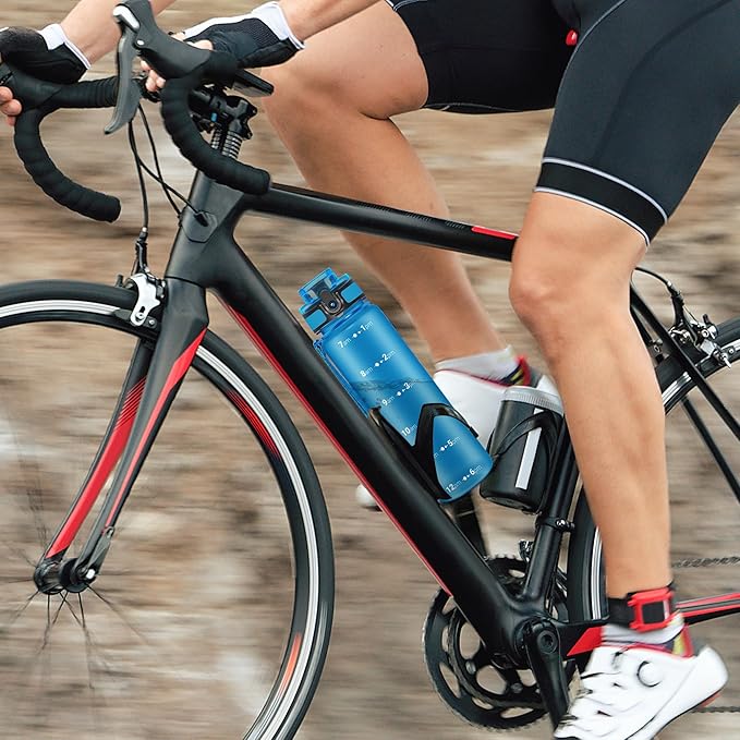 OLDLEY 32 oz Water Bottle, Motivational Water Bottle with Time Marker, Sports Water Bottle With Strap, Leakproof & BPA Free Large Water Bottles for School, Gym, Travel, Outdoor, Tritan,Blue