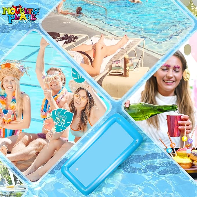 Novelty Place Inflatable Ice Serving Buffet Bar with Drain Plug - Blue Salad Food Tray and Drinks Cooler for Party Picnic & Camping (Pack of 1)