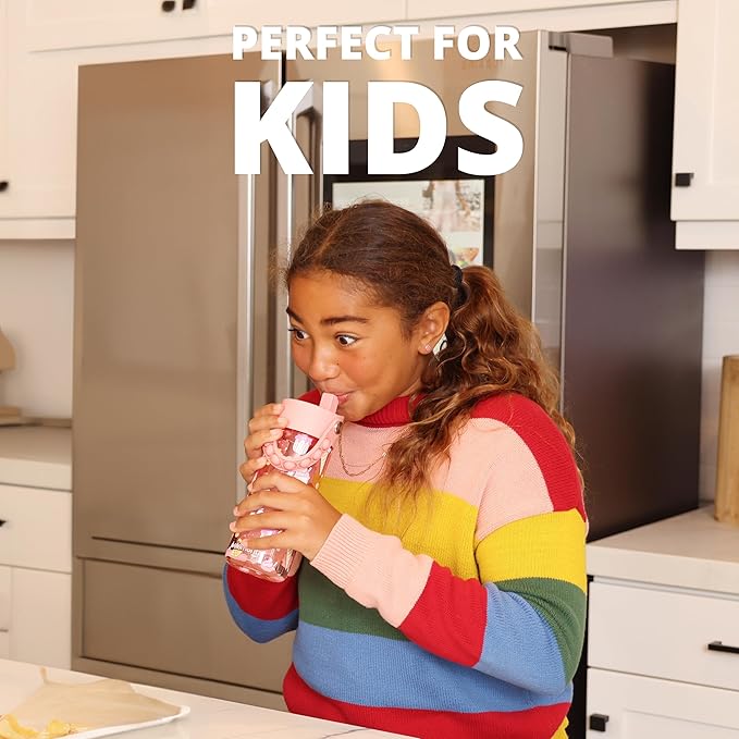 Elemental Leak Proof Water Bottles for Kids - Splash Kids Water Bottle for School with Fun Fidget Pop-it Handle - BPA Free Tritan Plastic Reusable Water Bottle with Straw - Ice Cream - 18oz