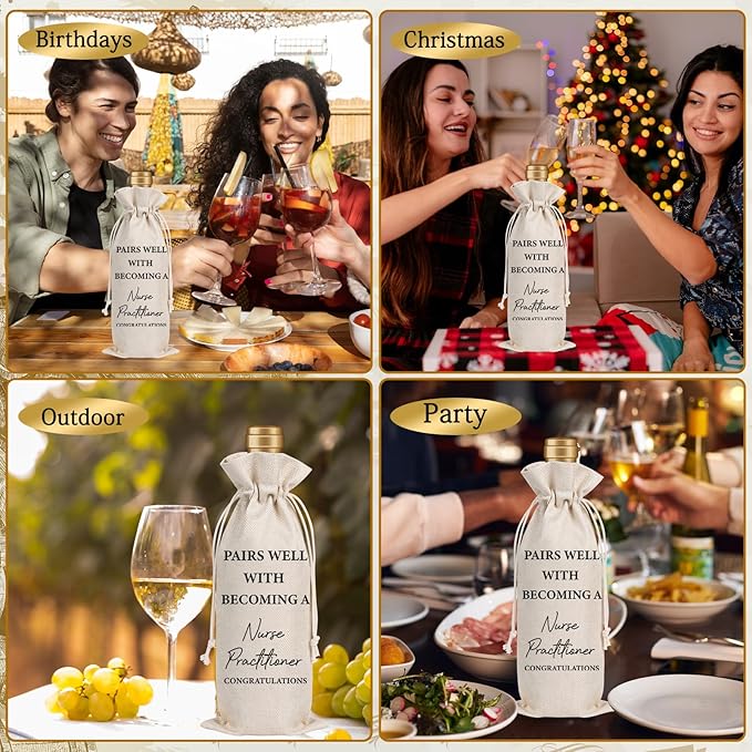 Nurse Practitioner Gifts for Women - Nurses Graduation Gift Wine Bag Nurse Week Gift Nurses Appreciation Gifts Soft Burlap Wine Gift Bags for Nursing School Doctor Nurse Practitioner