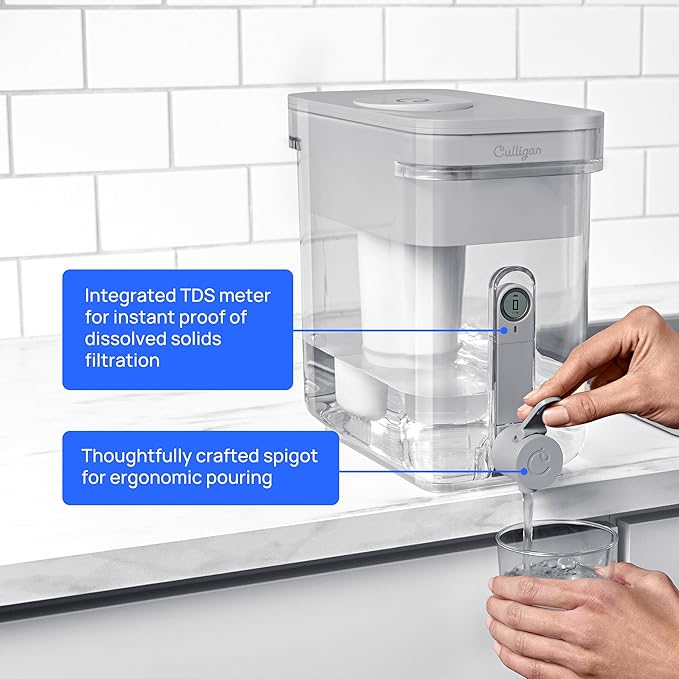 Culligan with ZeroWater Technology 22-Cup Water Filter Dispenser – Includes 5-Stage Advanced Water Filter, Certified to Reduce Lead, Total PFAS (Forever Chemicals), Mercury, Fluoride, and Chlorine