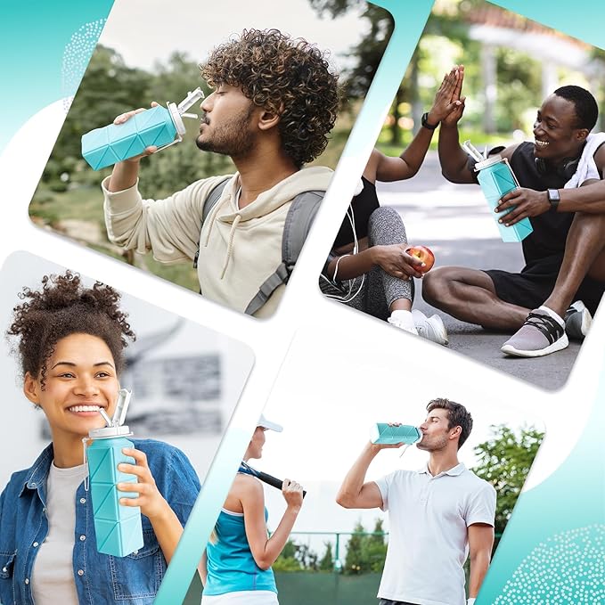 Collapsible Travel Water Bottles, Food Grade BPA Free Silicone Foldable Water Bottle, Leakproof Portable Expandable Water Bottles for Traveling, Camping, Hiking, Cycling & Sports Outdoor 620ml(2 Pack)