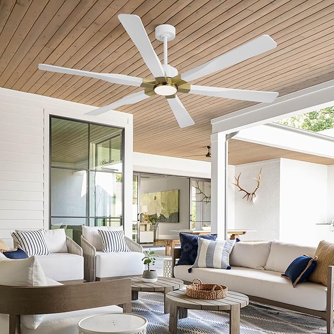 78 Inch Ceiling Fan with Lights and Remote Control, 6 Reversible ABS Blades, 6-Speed Noiseless DC Motor with 4.5" / 12" / 24" Downrods for Bedroom Dining Living Room, Gold and White