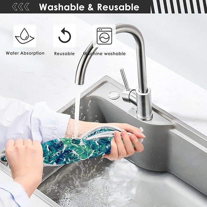 Kitchen Faucet Absorbent Mat,Turquoise Green Palm Leaves Water Splash Guard for Sink, Faucet Drip Catcher Thicken Sponge Microfiber Faucet Water Catcher Mat Sink Absorbent Mat for Kitchen 30x5in 2Pack