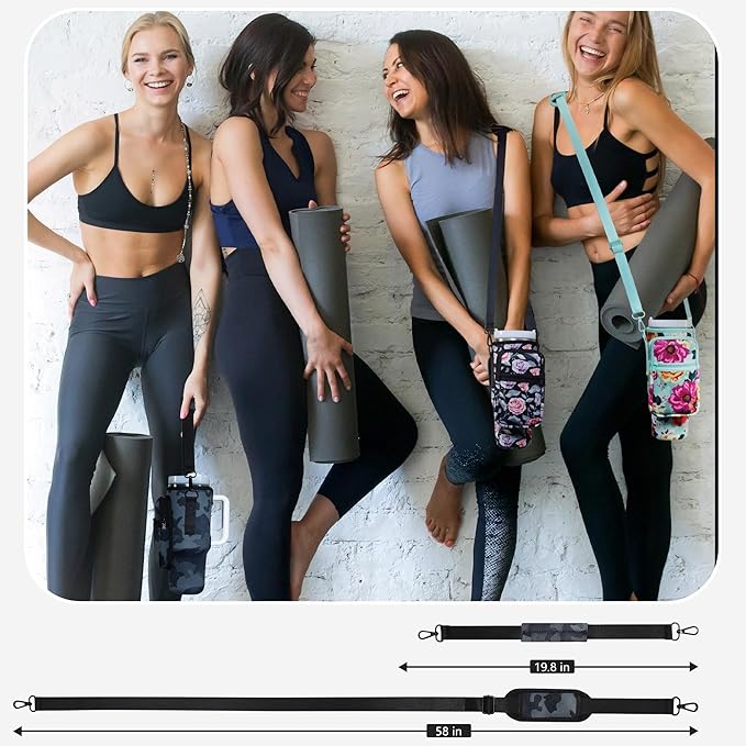 Water Bottle Carrier Bag with Phone Pocket for Stanley 40 oz Tumbler Neoprene Water Bottle Holder Pouch with Adjustable Strap Bollus with Straw Cover & Carabiner for Stanley Cup Accessories