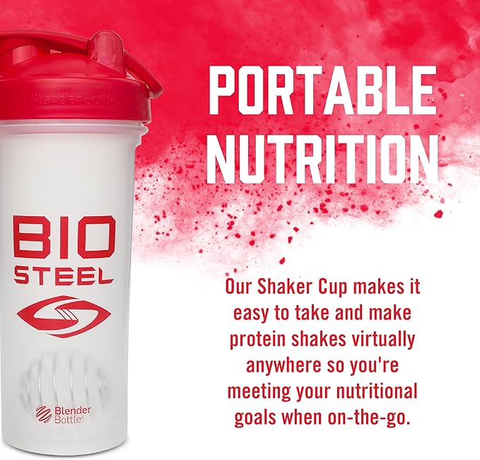 BIOSTEEL Shaker Cup with Wire Whisk Blender Ball, Leak-Proof Design, BPA-Free Plastic, 24 Ounce