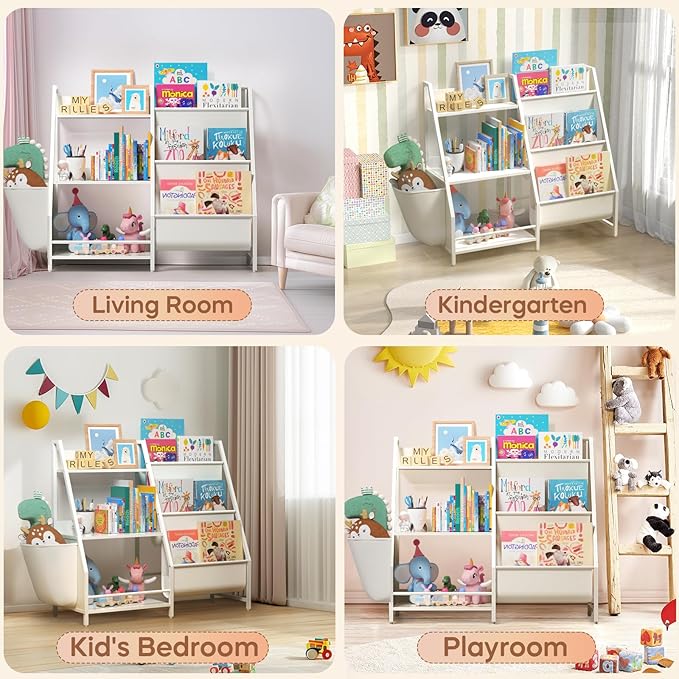 Kids Bookshelf and Toy Storage, Montessori Toddler Bookshelf for Kids, Baby Bookcase Toy Storage Organizer for Kids Rooms, Playroom, Bedroom, Nursery