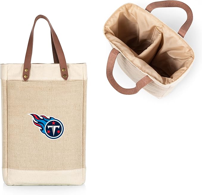PICNIC TIME NFL Pinot - Jute 2 Bottle Insulated Wine Bag - Wine Tote Bag - Wine Gift Bag, (Beige)