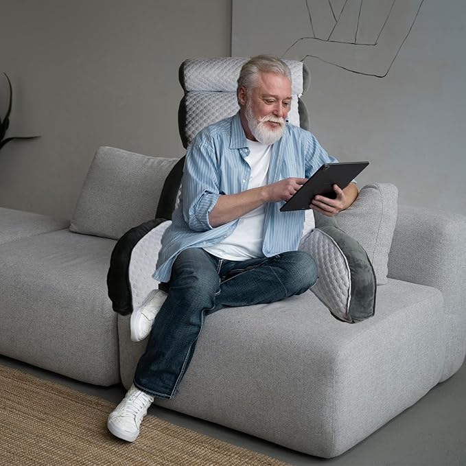 Reading Pillow for Shoulder & Head Support, Back Pillow for Sitting in Bed, Back Support Pillow W/Durable Zippers, Spine-Friendly Curve Design - Cozy, Breathable & Adjustable Sit Up Pillow(Big)