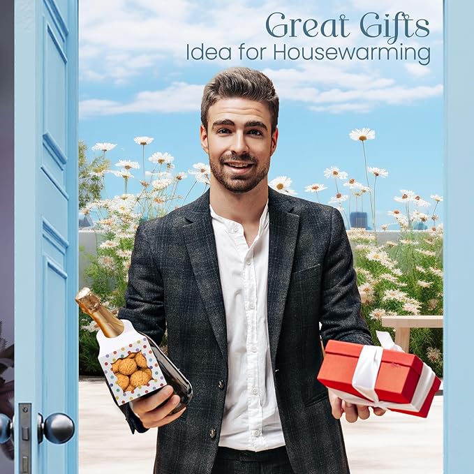 ISKYBOB 20PCS Wine Bottle Box with Window, Kraft Paper Wine Boxes for Gifts Hanging Treat Box Mini Charcuterie Candy Boxes Wine Champagne Bottles Gift Box Goodie Bags for Birthday Party, Colorful Dots