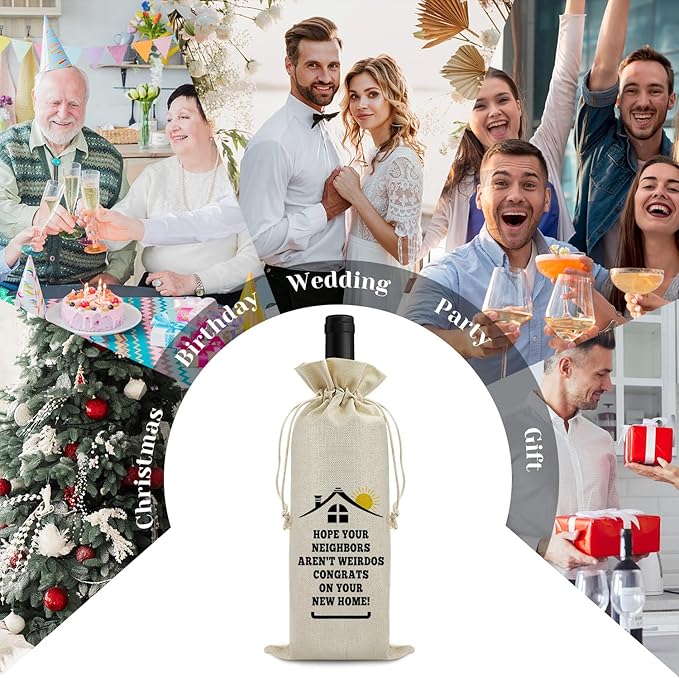 Funny Housewarming Gifts New Home Wine Bag Housewarming Party Decorations Housewarming Return Burlap Drawstring Wine Bag gift Realtor Gift to Clients New Home Owner Gift First Time House Warming Gift