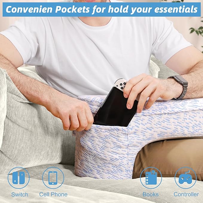 Reading and Gaming Pillow, Pillow Table with Premium Memory Foam Adjustable Comfort, Multi-Functional Lap Desk for Reading, Working, Playing, 23.6x10.2inch, Blue