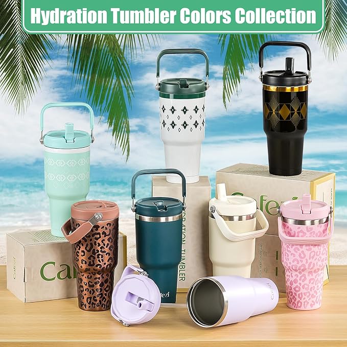 30 oz Tumbler with Handle Flip Straw, Vacuum Insulated Tumblers with Flip Straw and Top Handle, Reusable Insulated Cup for Home, Outdoors, Leakproof, Fits in Cup Holder, Cold for 30 Hours