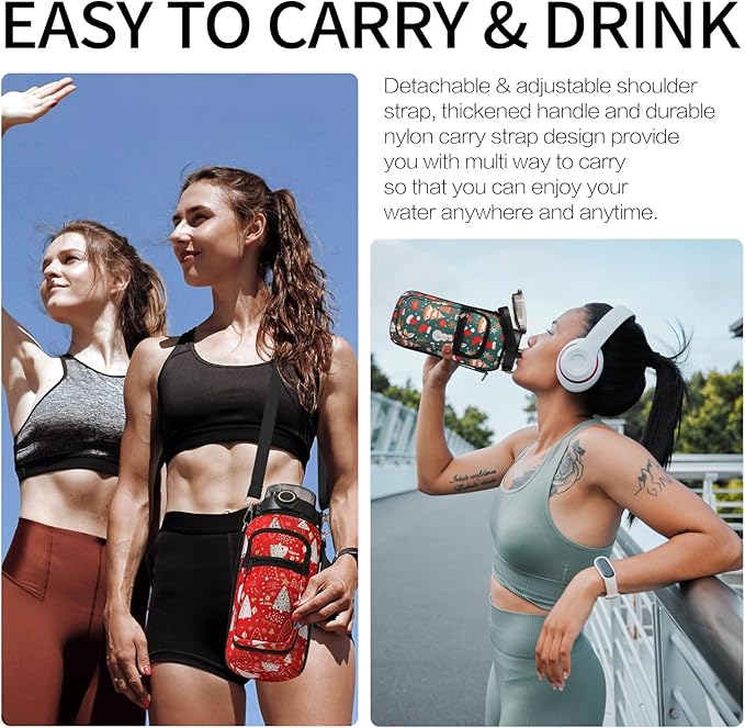 64oz Glass Water Bottle with Straw and Sleeve Half Gallon Motivational Water Bottle with Time Marke and Strap 2L Leakproof Borosilicate Water Jug for Gym Outdoors Christmas Gifts for Women