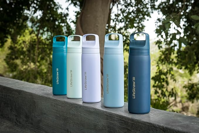 LifeStraw Go Series – Double Wall BPA-Free Vacuum Insulated 18 oz Stainless Steel Water Filter Bottle for travel and everyday use; Laguna Teal