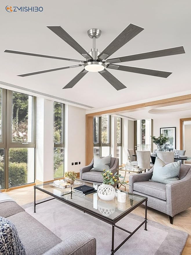 72 inch Brushed Nickel Modern Ceiling Fans with Lights and Remote, Indoor/Outdoor Ceiling Fan for Living Room Patio, 6 Speed Reversible Quiet DC Motor, 3 CCT, Dual Finish Blades