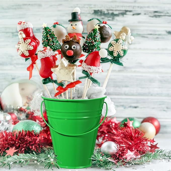 Sadnyy 12 Pack Metal Buckets with Handle, Galvanized Bucket 4.5 x 5 Inch Basket Bucket for Kids, Kids Party Supplies, Crafts for Christmas Halloween Christmas Candy Bars Vase Crafts(Green)