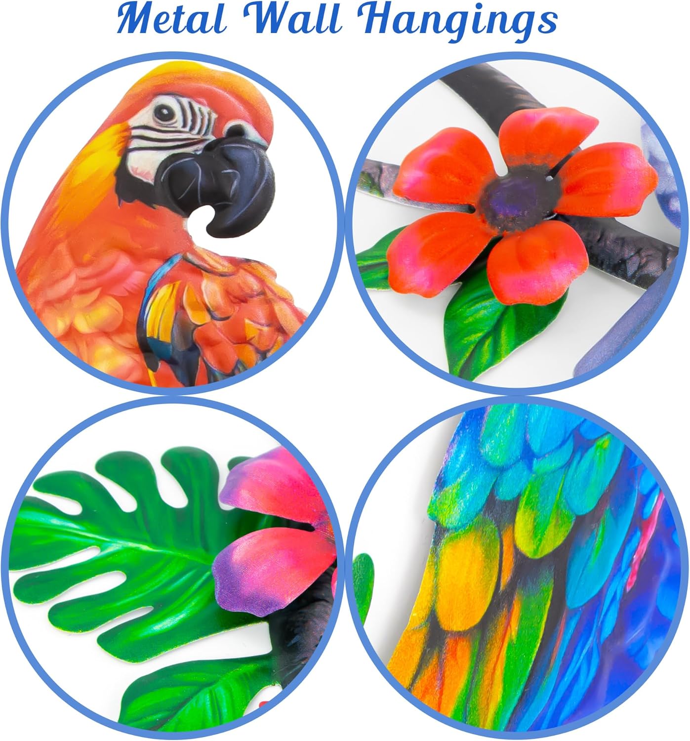 Metal Parrots Wall Art Decor Outdoor Decorations for Yard, Outdoor Garden Decor, Patio Decorations Garden Metal Bird Wall Decor-12 Inches Parrot Large Hanging Wall Decor 3 Pack