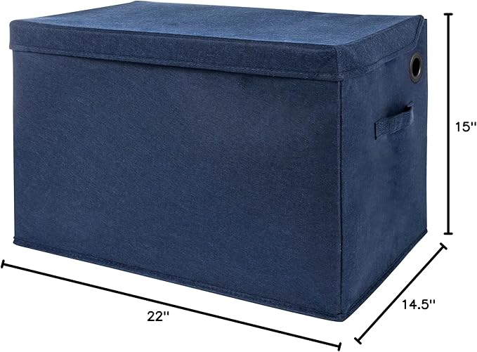 Sammy & Lou Collapsible Felt Soft Toy Box Toy Chest for Toddlers Toy Storage Organizer with Handles and Hinged Lid, 22 x 14.5 x 15 inches, Navy
