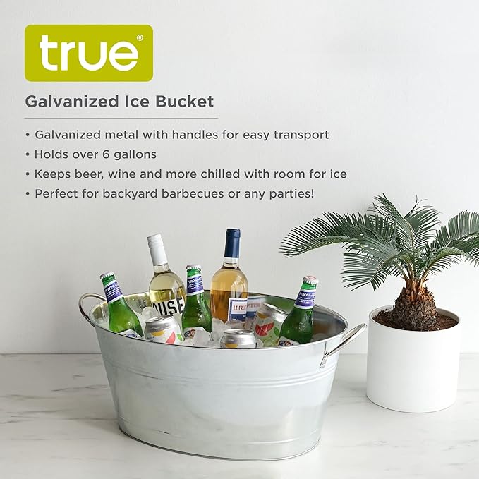 True Ice Buckets for Parties 6.3 Gallons (23.8 Liters), Large Galvanized Tubs for Drinks, Large Beverage Tubs for Parties, Galvanized Bucket, Set of 1
