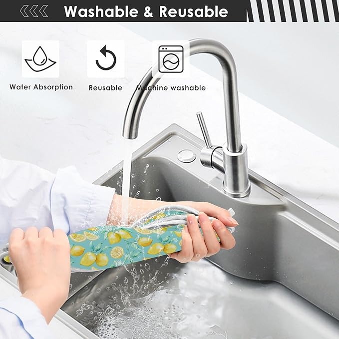 Kitchen Faucet Absorbent Mat,Lemon Fruit Summer Water Splash Guard for Sink, Faucet Drip Catcher Thicken Sponge Microfiber Faucet Water Catcher Mat Sink Absorbent Mat for Kitchen 23x5in 2 Pack