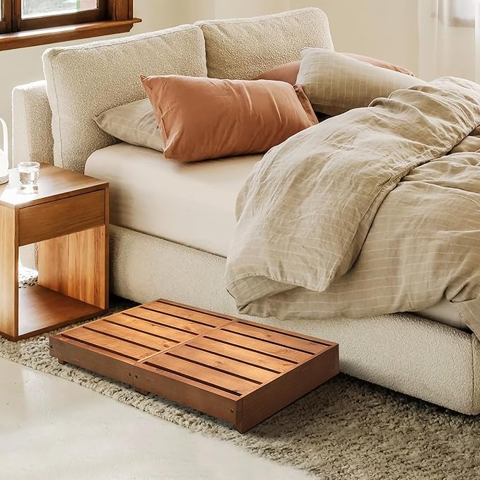 Outdoor Steps 3.5'' Height, Indoor Wooden Step Stool with Non Slip Pads, Step for Outside, Safety Stepping Stool for Hanicap, Kids, Bathroom, Kitchen, Bed (Oak Color)