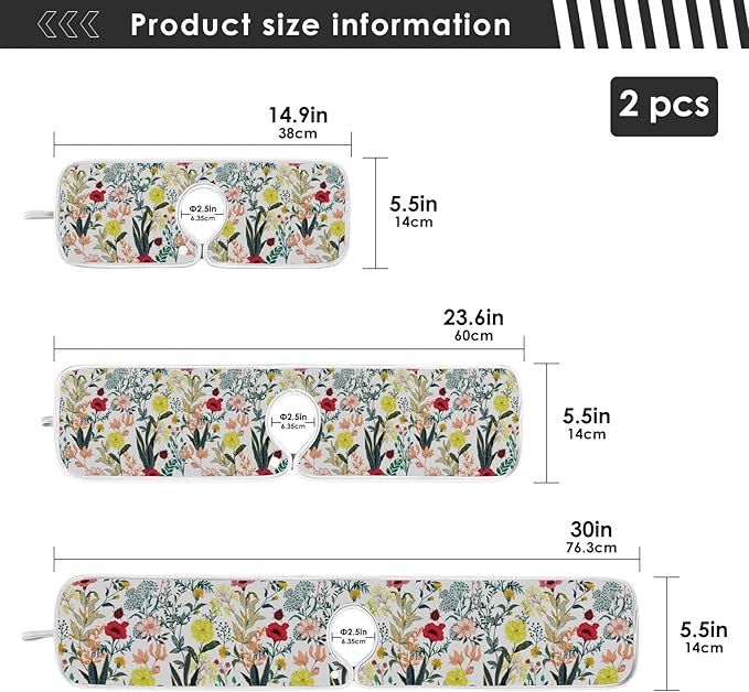 Kitchen Faucet Absorbent Mat,Summer Blooming Flower Water Splash Guard for Sink, Faucet Drip Catcher Thicken Sponge Microfiber Faucet Water Catcher Mat Sink Absorbent Mat for Kitchen 30x5in 2 Pack